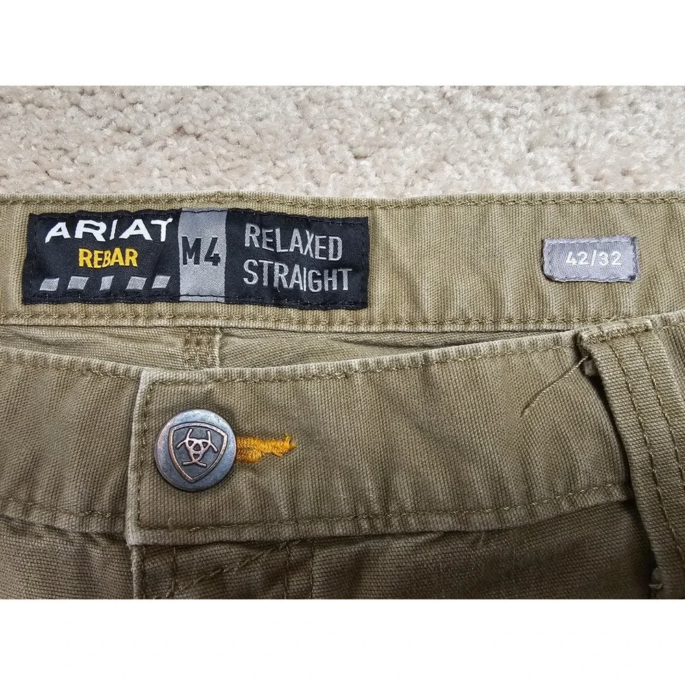 Ariat Rebar M4 Relaxed Straight Leg Work Pants Mens 42x32 Olive Drab Canvas